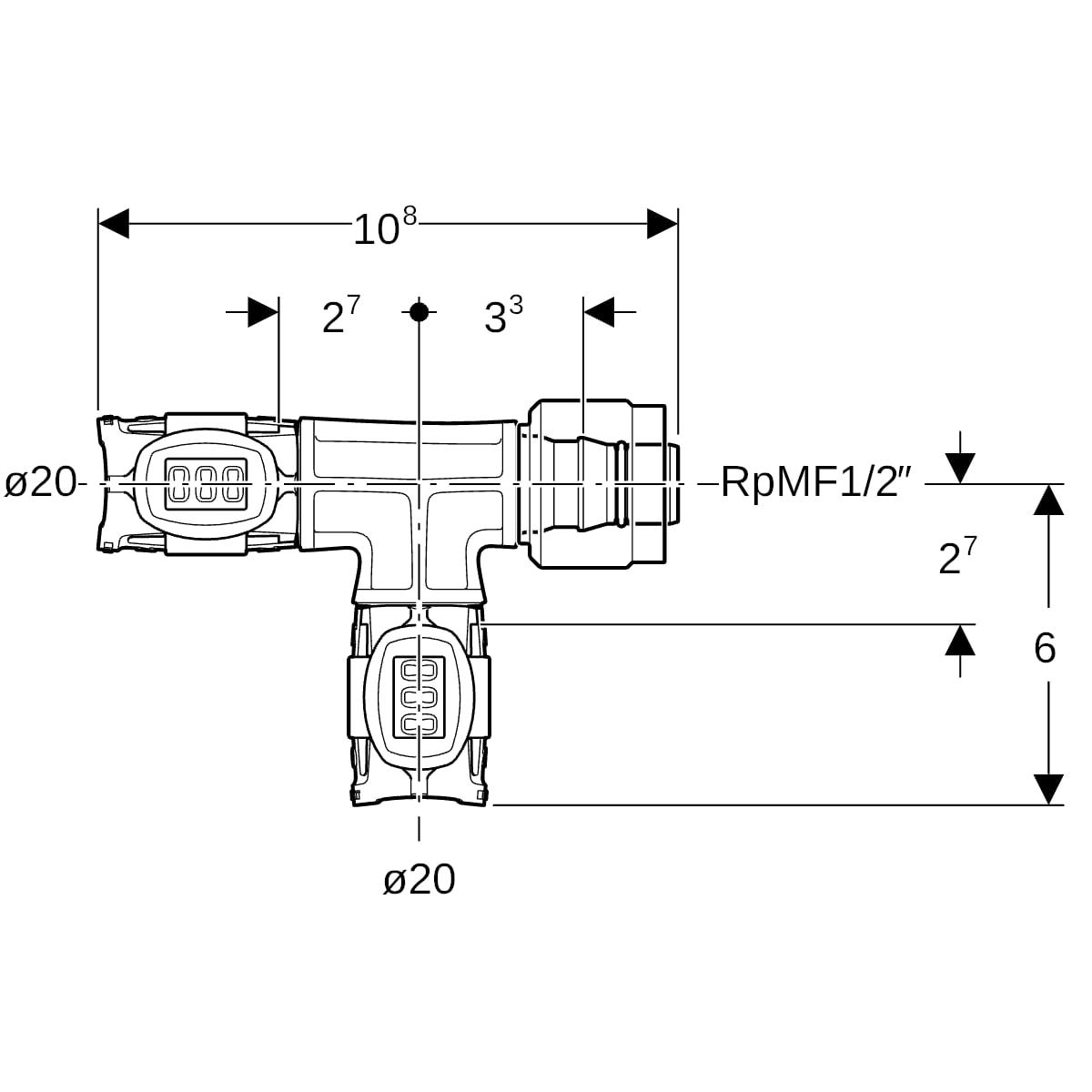 Geberit FlowFit Übergangs-T-Stück mit MasterFix, Werkstoff=PPSU