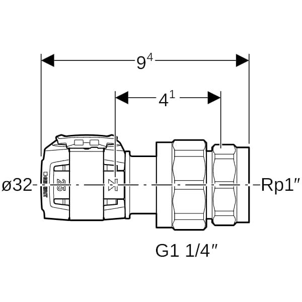 FlowFit Übergangsverschraubung gerade Pressmuffe auf Innengewinde zylindrisch BSPT-Rp (ISO 7-1 / EN 10226-1)
