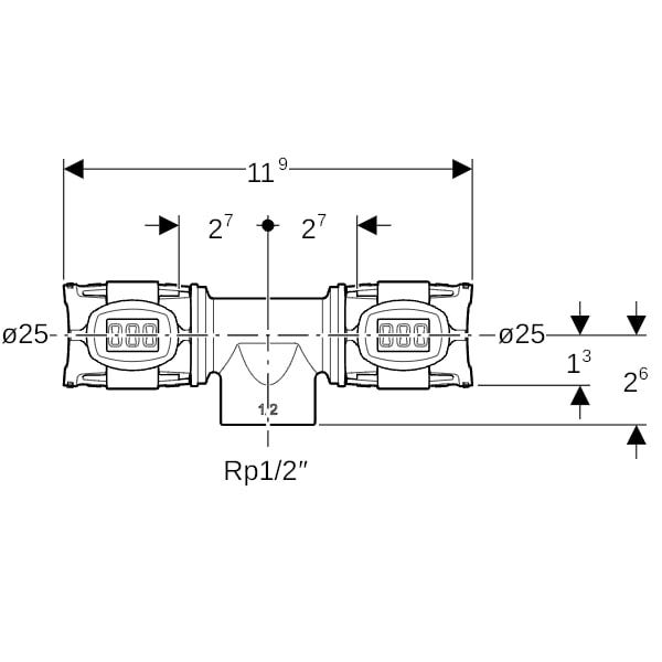 Geberit FlowFit T-Stück mit Innengewinde, Werkstoff Bleifreier Rotguss (CuSn4Zn2PS)