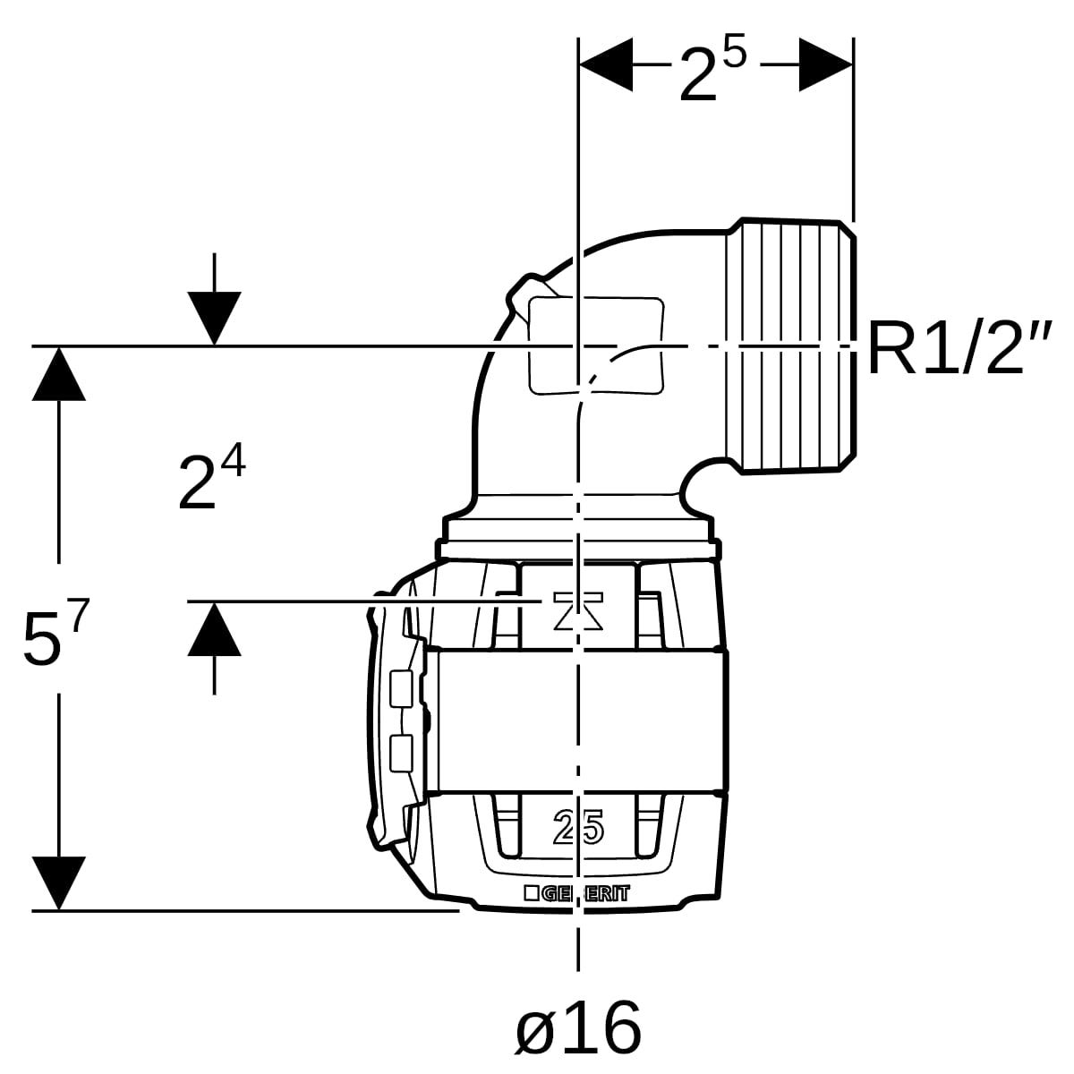 Geberit FlowFit Übergangsbogen 90° mit Außengewinde, Werkstoff: Bleifreier Rotguss (CuSn4Zn2PS)