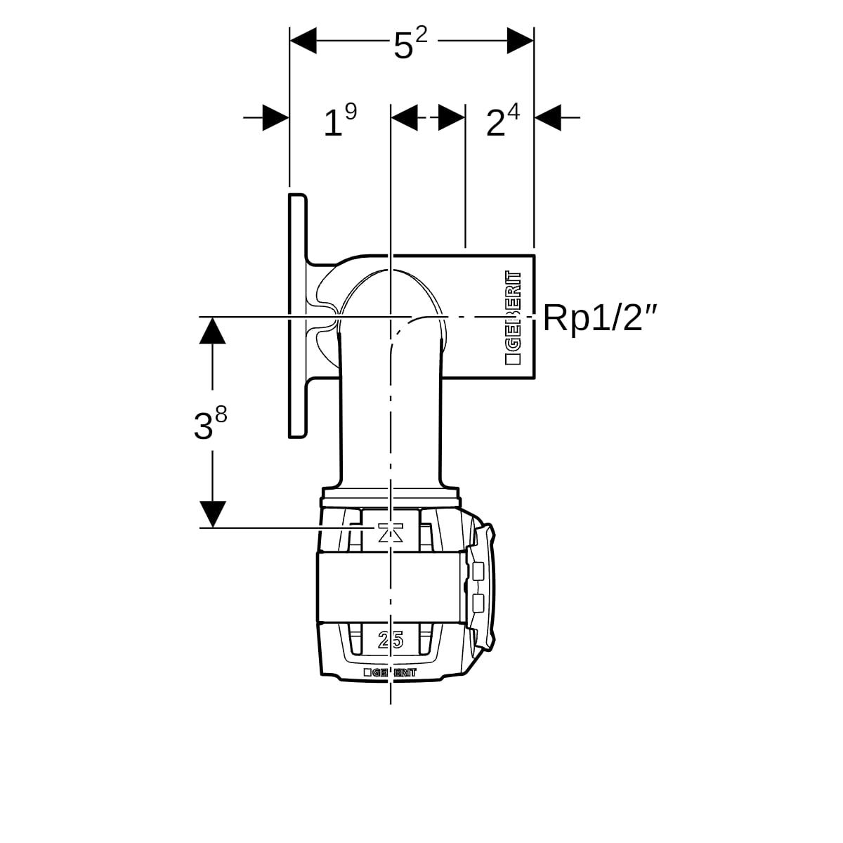 Geberit FlowFit Doppelanschlusswinkel 90° aus bleifreiem Rotguss