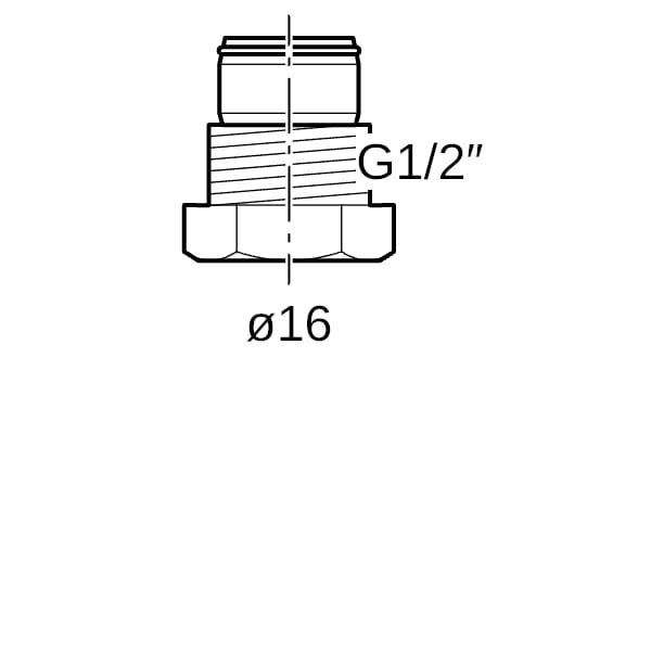 Geberit FlowFit Anschlussverschraubung mit Außengewinde: Werkstoff=Messing CW617N, d=16mm, G=1/2″, vernickelt