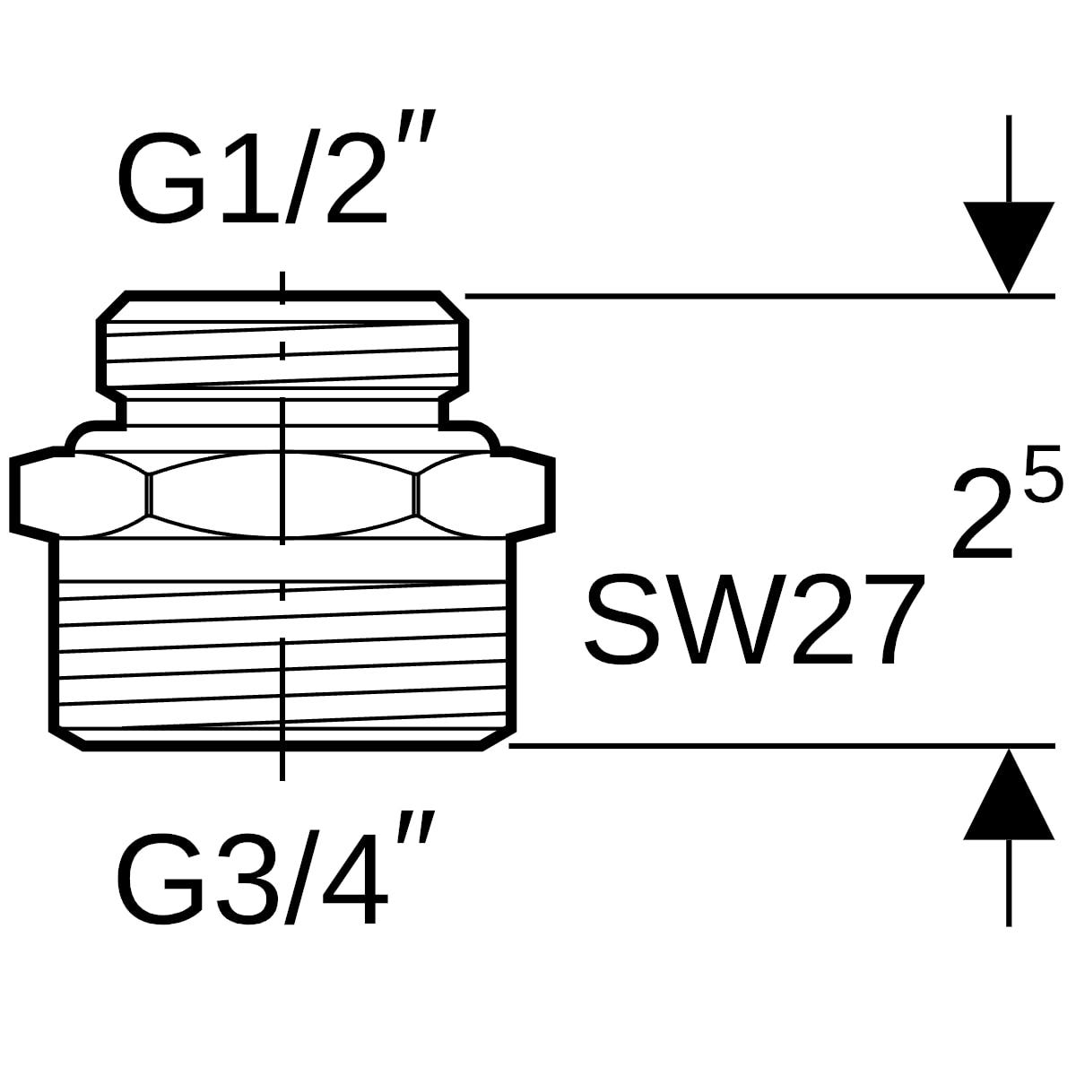 Geberit Übergang Eurokonus, mit Außengewinde: CW617N, G=3/4″, G1=1/2″
