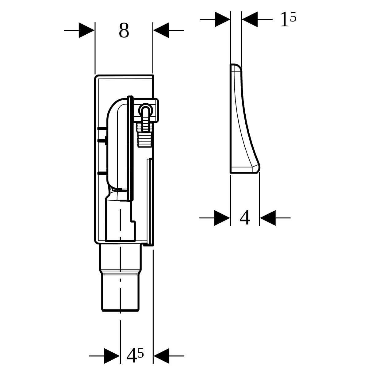 Geberit UP-Geruchsverschluss für Geräte, mit zwei Anschlüssen, Wandeinbaukasten und Abdeckplatte: d=50–56mm