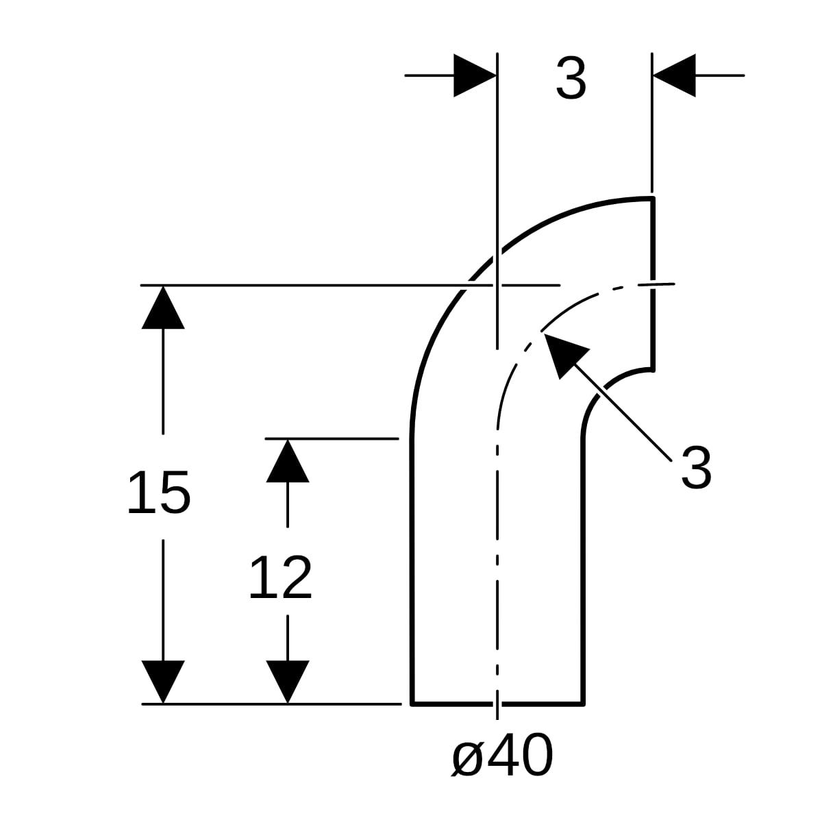 Geberit PE Bogen mit langem Schenkel: 90°