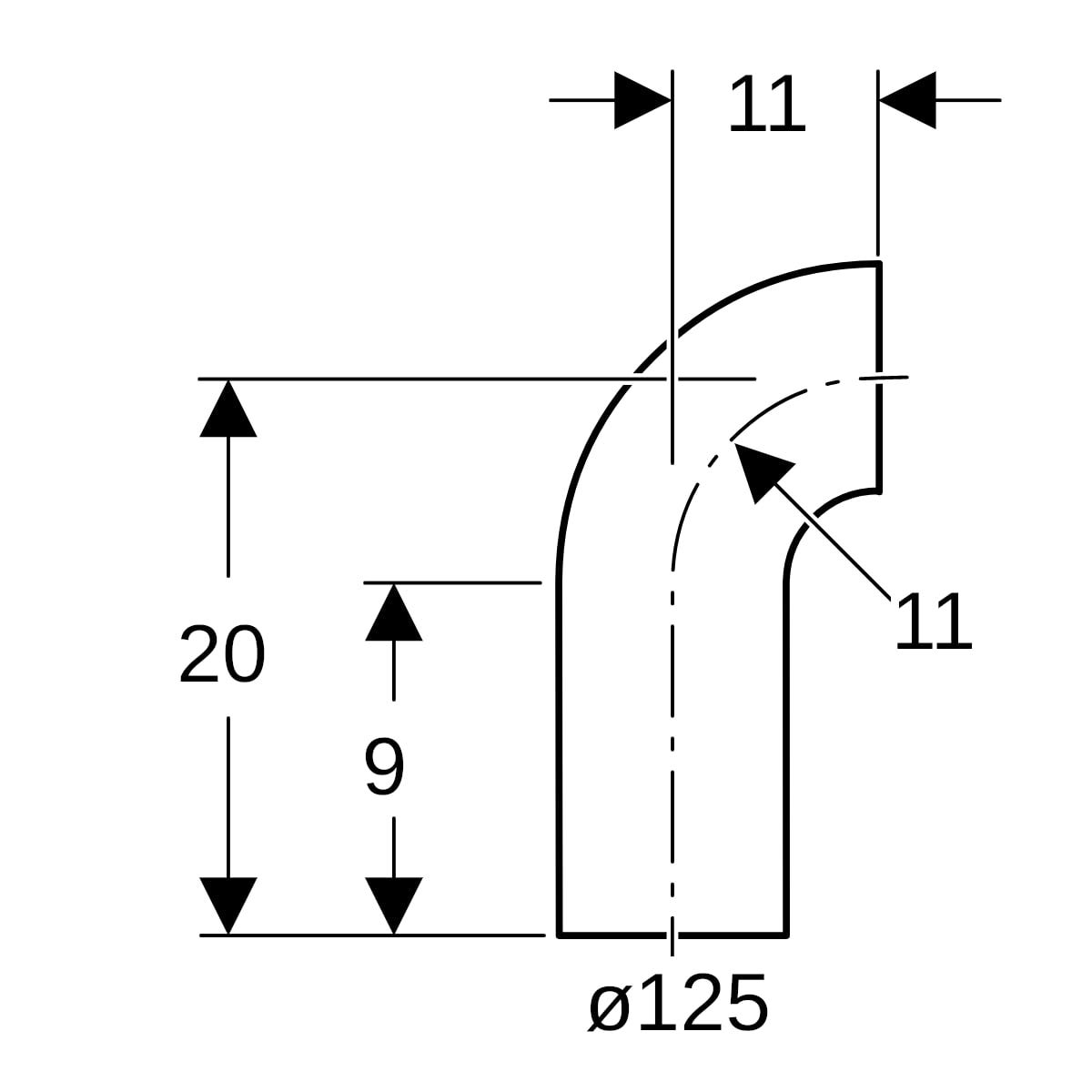 Geberit PE Bogen mit langem Schenkel: 90°
