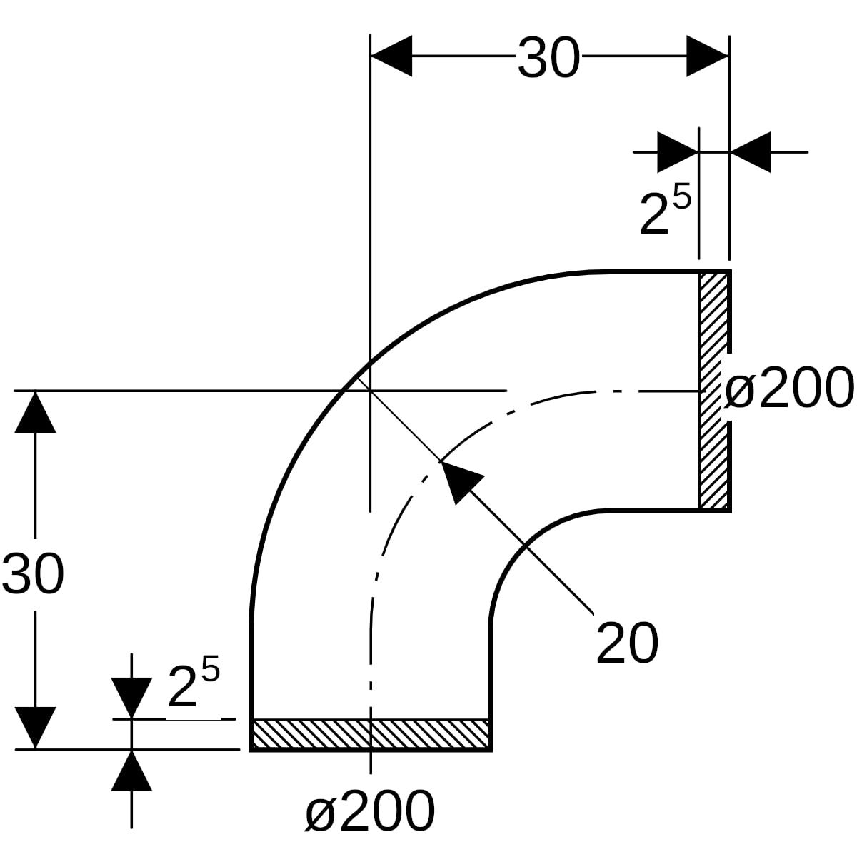 Geberit PE Segmentbogen: 90°, d=200mm