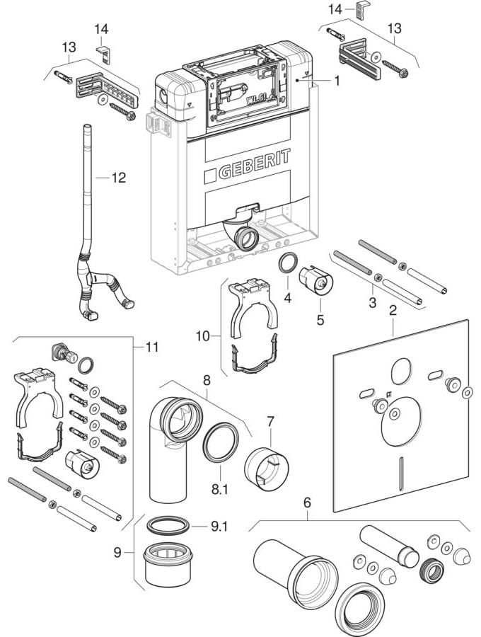 Geberit Kombifix Element für Wand-WC, mit Omega UP-Spülkasten 12 cm