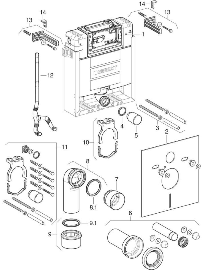 Geberit Kombifix Element für Wand-WC, mit Omega UP-Spülkasten 12 cm