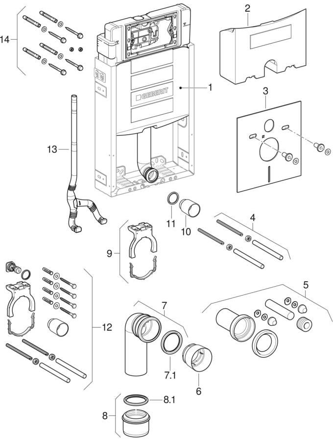 Geberit Kombifix Element für Wand-WC, mit Omega UP-Spülkasten 12 cm