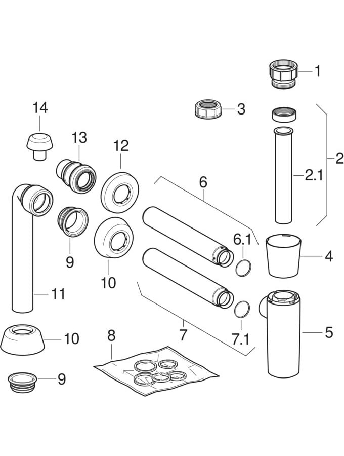 Geberit Tauchrohrgeruchsverschluss für Waschbecken, Abgang horizontal, ABS, hochglanz-verchromt