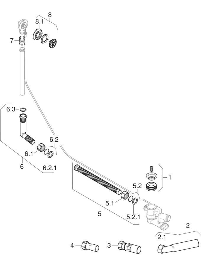 Geberit Badewannenablauf mit Drehbetätigung mit Überlauf und Ablaufventil, DN 40, d=40/50 mm