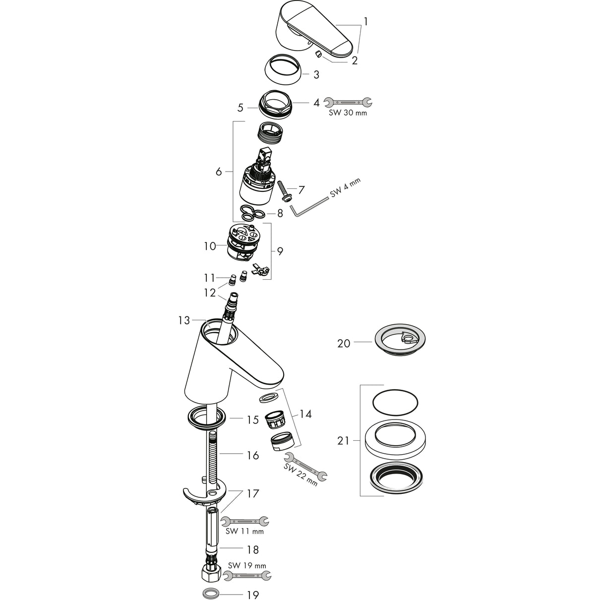 hansgrohe Focus Standventil 70 mit Hebelgriff für Kaltwasser oder vorgemischtes Wasser ohne Ablaufgarnitur, Chrom