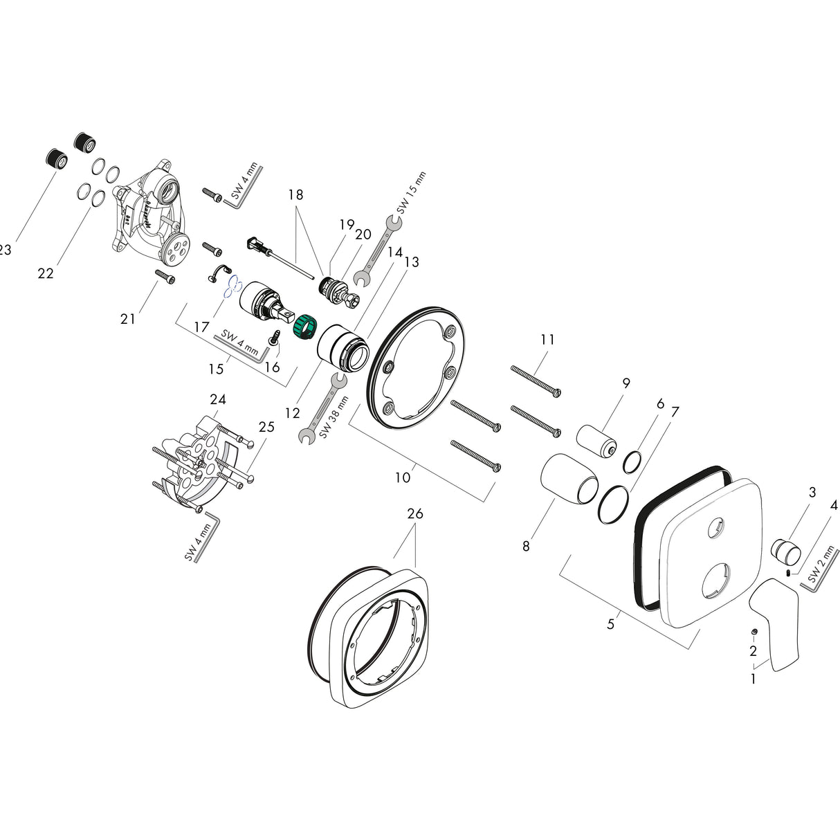 hansgrohe Wannenmischer Unterputz Metris Fertigset