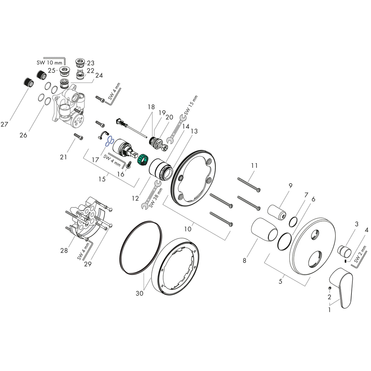 hansgrohe Focus Einhebel-Wannenmischer Unterputz mit integrierter Sicherungskombination nach EN1717 für iBox universal, Chrom