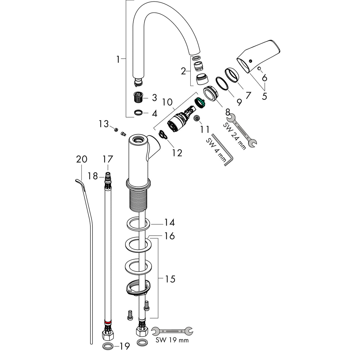 hansgrohe Logis Einhebel-Waschtischmischer 210 mit Schwenkauslauf und Zugstangen-Ablaufgarnitur, Chrom