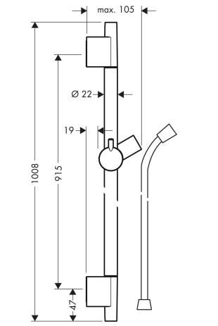 hansgrohe Unica Brausestange S Puro 90 cm mit Isiflex Brauseschlauch 160 cm, Chrom