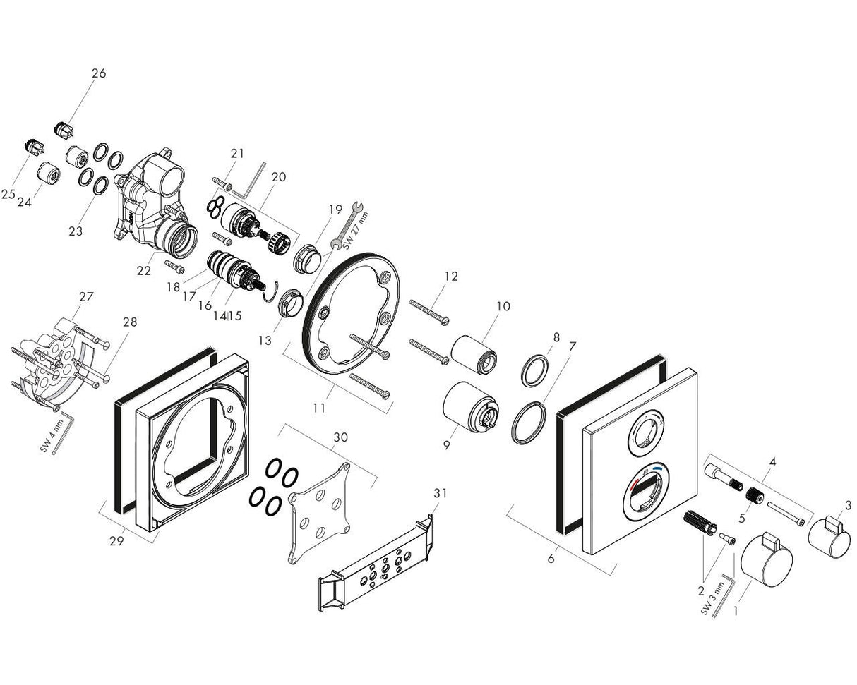 hansgrohe Ecostat Square Thermostat Unterputz für 2 Verbraucher, Chrom