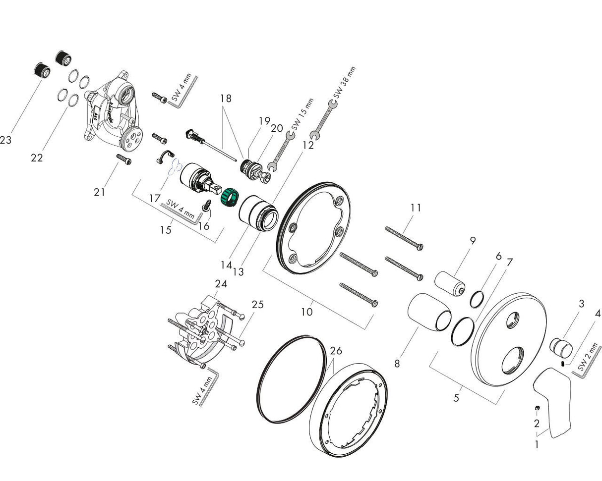 hansgrohe Wannenmischer Unterputz Metris Fertigset