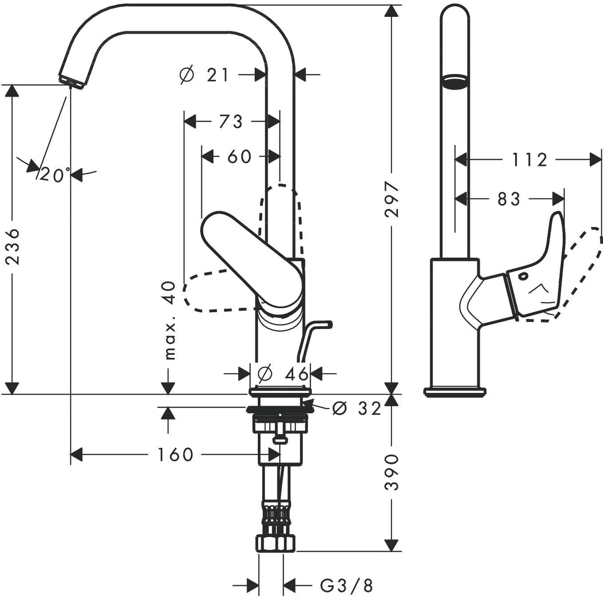hansgrohe Focus Einhebel-Waschtischmischer 240 mit Schwenkauslauf und Zugstangen-Ablaufgarnitur, Chrom