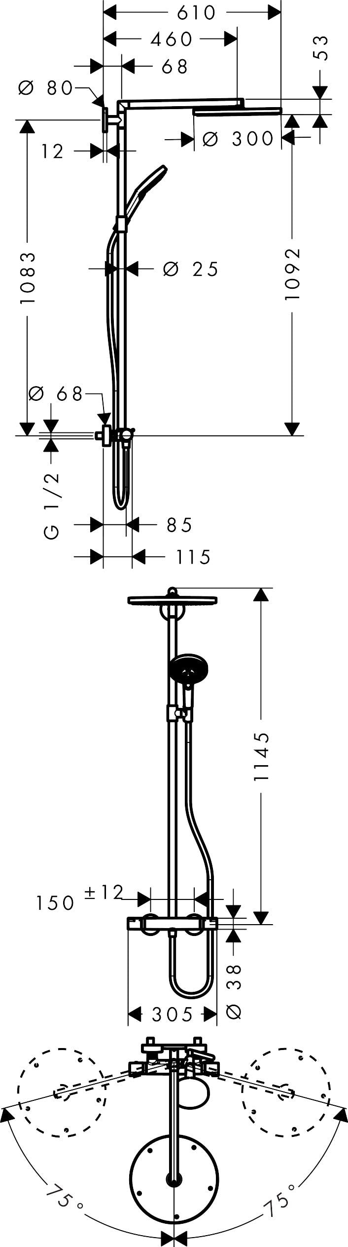 hansgrohe Raindance S Showerpipe 300 1jet mit Thermostat, Chrom