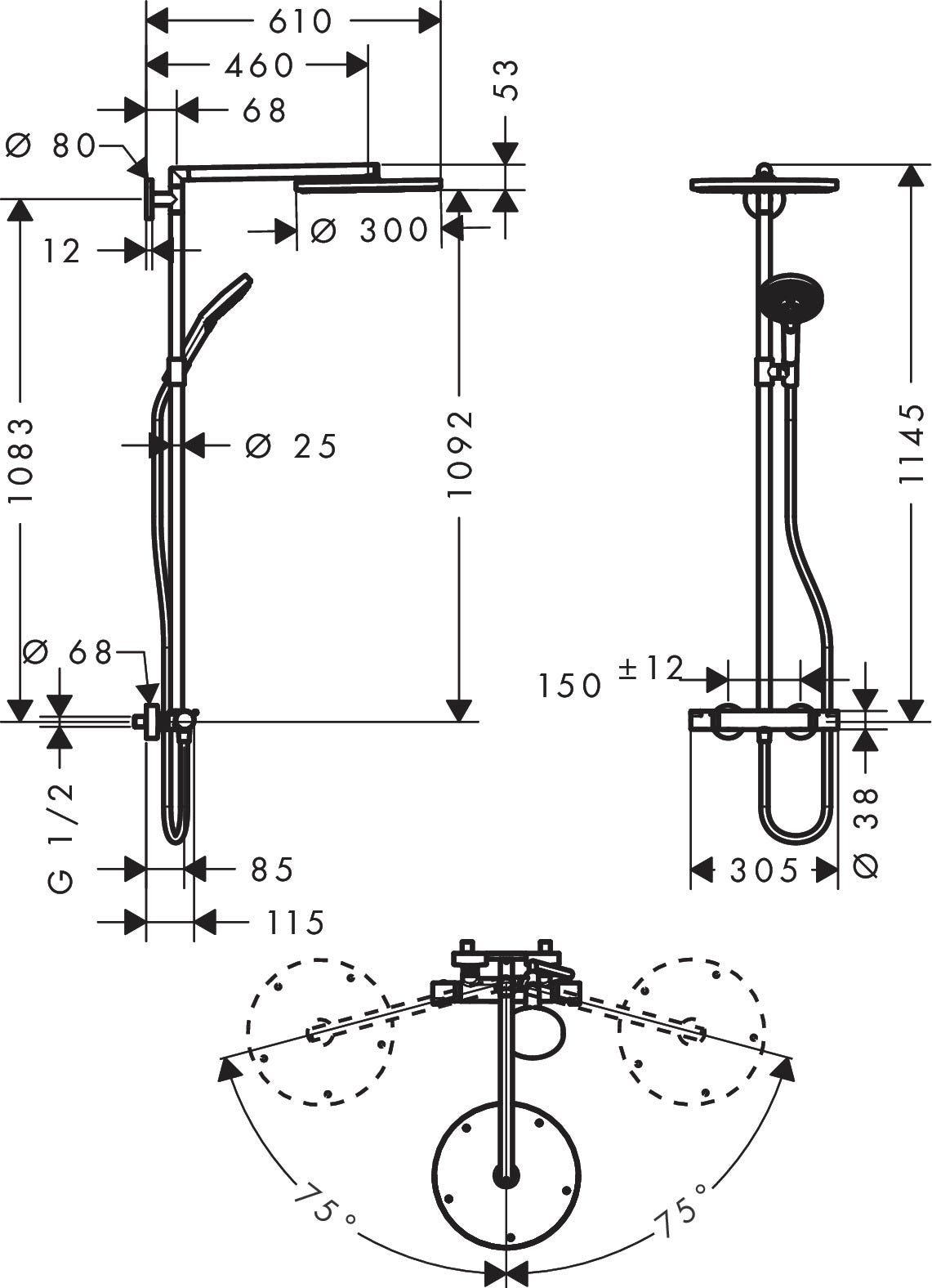 hansgrohe Raindance S Showerpipe 300 1jet mit Thermostat, Chrom