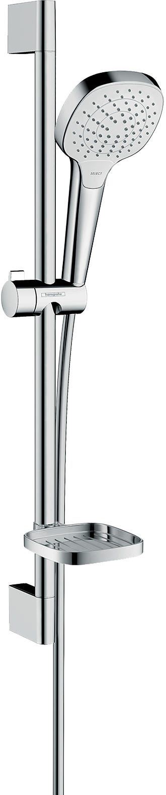 hansgrohe Croma Select E Brauseset 110 Vario mit Brausestange 65 cm und Seifenschale, Weiß/Chrom