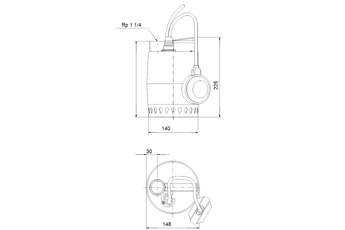 Kellerentwässerungspumpe Unilift KP150 aus Edelstahl mit 1~230 V Anschluss, 0,3 kW, Schutzart IP68