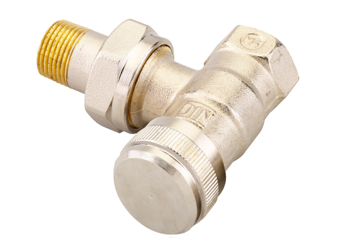 Danfoss Rücklaufverschraubung RLV 10, vernickelt, Heizkörperverschluss aus MS 58, absperrbar und regulierbar