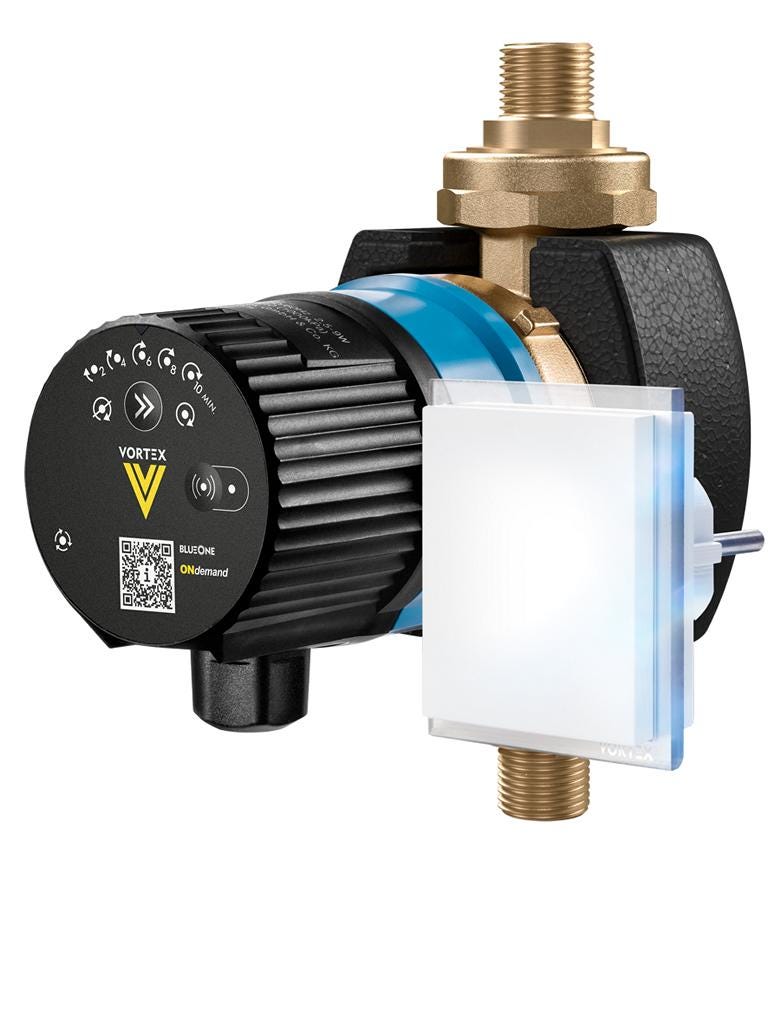 Vortex Pumpe BWO 155 V MA mit ONdemand-Modul, einem Funkschalter für Schukosteckdose, Rückschlagventil, Absperrhahn, Isolierschale, Gewinde-/Löt-Verschraubungssatz, ECM-Kugelmotor mit Drehzahleinstellung