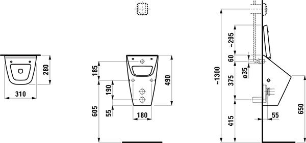 LAUFEN Absaugeurinal VILA 280x310x490 mit Löchern für Deckelmontage H894142 weiß