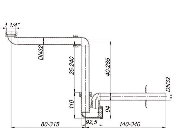 DALLMER Waschtisch-Möbel-Siphon 137, DN 32