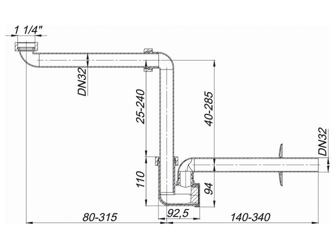 DALLMER Waschtisch-Möbel-Siphon 137, DN 32
