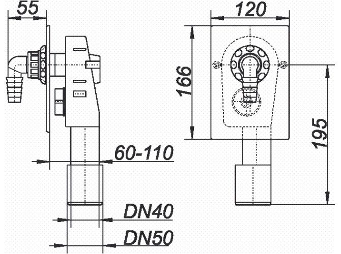 DALLMER Wandeinbau-Waschgeräte-Siphon HL 400, DN 40/DN 50