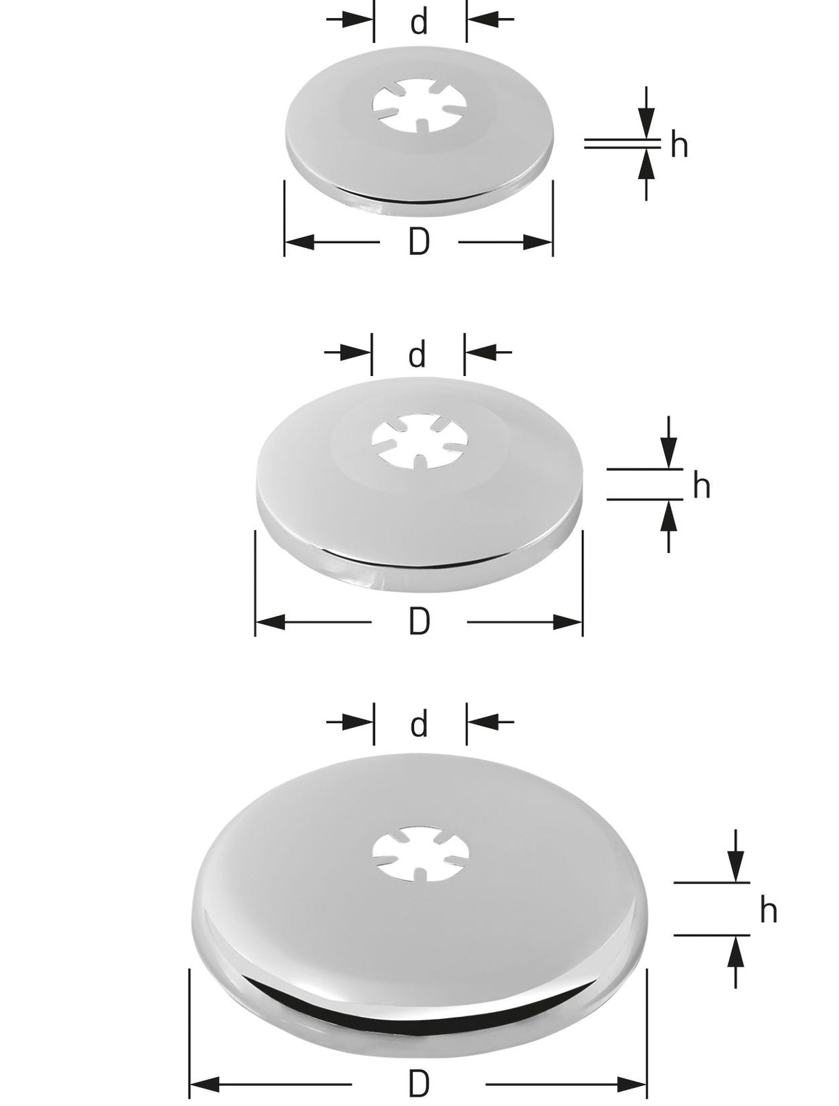 Stedo Schubrosette, D = 90, D = 32, H = 20 mm, MS. verchromt