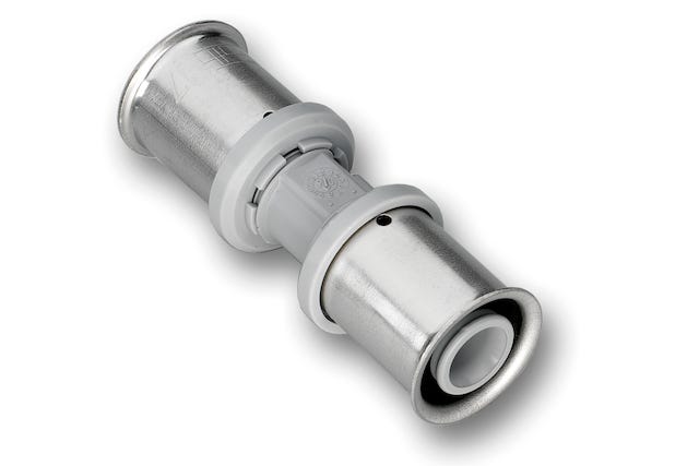 Roth Kupplung aus Hochleistungskunststoff PPSU mit MS-Pressfitting und Stützkörper für unlösbare Verbindungen an Roth Systemrohren Alu-Laserplus®