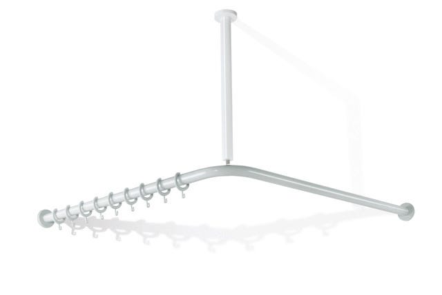 HEWI Vorhangstange der Serie 801, Polyamid, Achsmaß 1183 x 1183 mm, kürzbar, Deckenabhängung erforderlich, D: 33 mm, mit 24 Vorhangringen, in HEWI Farbe 99 (Reinweiß)