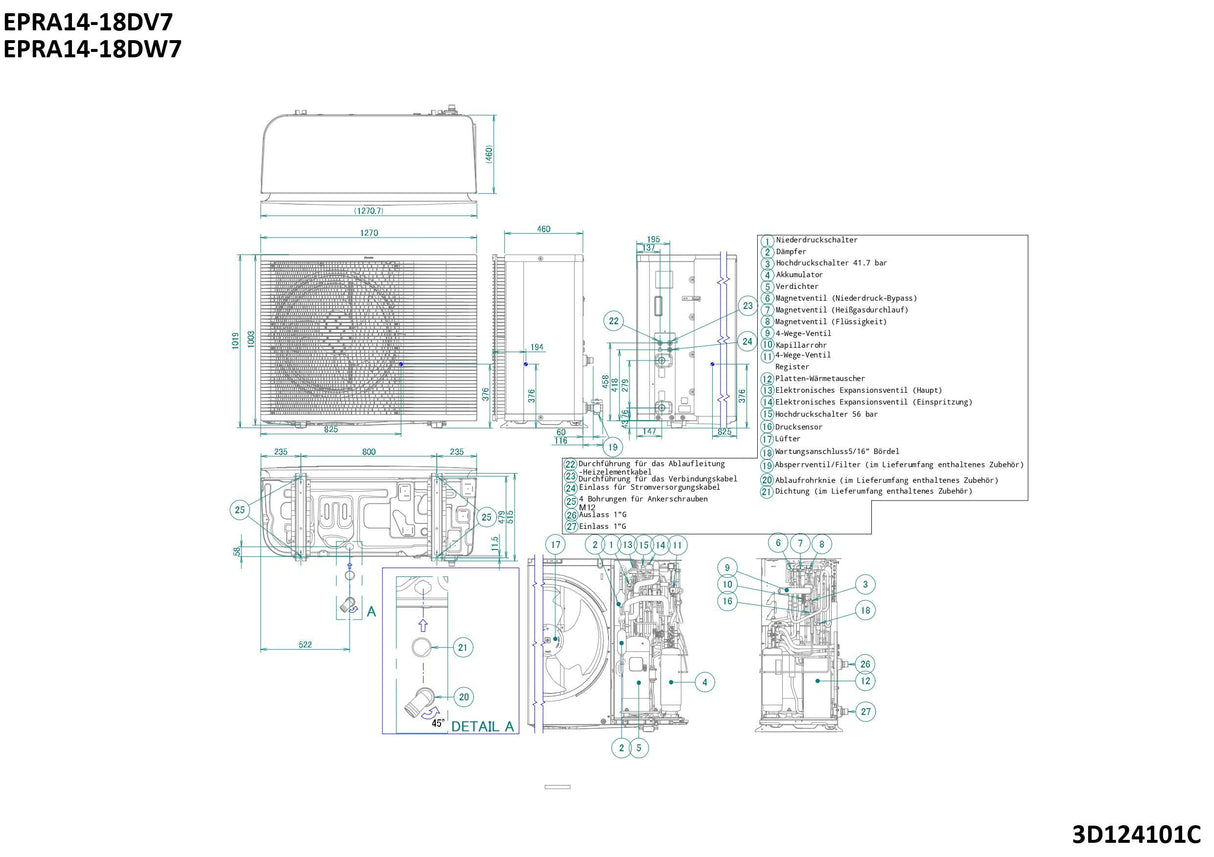 Luft-Wasser-Wärmepumpen-Außengerät in Monoblock-Ausführung DAIKIN Altherma 3 H HT, Heizen und Kühlen, 3-phasig/400 V