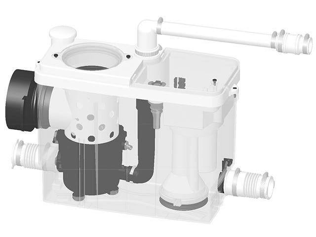 SFA Sanibroy Fäkalienhebeanlage SANIPACK PRO UP zum Anschluss an Hänge-WC bzw. WC und Waschtisch, Dusche oder Bidet. Zur Einbau in Vorwandinstallation.
