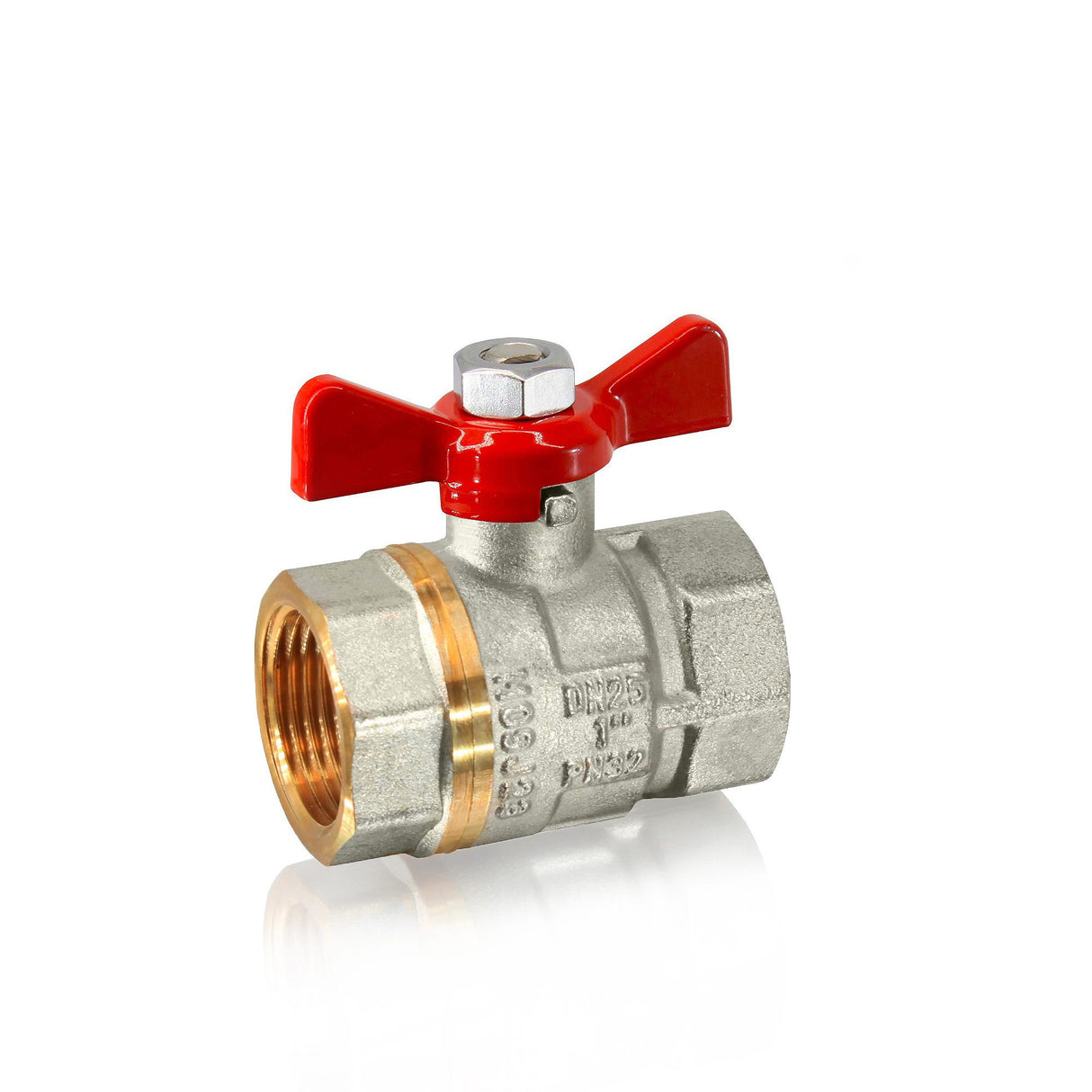 WESA Kugelhahn 3/4" PN40 Innengewinde/Innengewinde EN ISO 228/1 Messing vernickelt voller Durchgang Alu Flügelgriff rot
