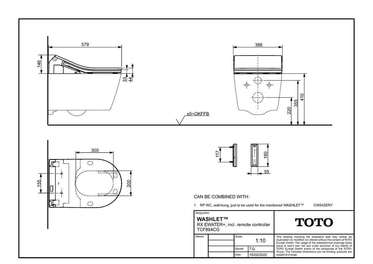 WASHLET® RX EWATER+ Dusch-WC, mit Fernbedienung, EWATER+