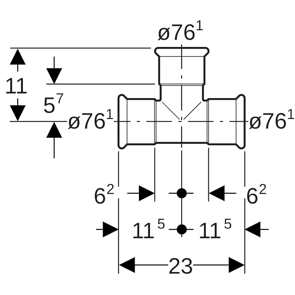 GE Mapress Edelstahl T-Stück egal (LABS-frei) d76,1-76,1-76,1
