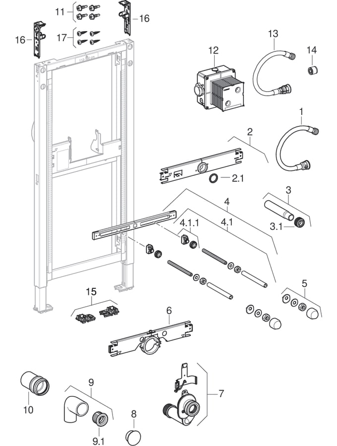 GE Duofix Element für Urinal 112-130 cm Universal für verdeckte Urinalsteuerung