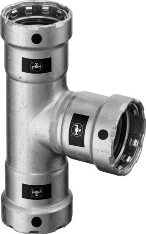 Viega Megapress-T-Stück reduziert mit SC-Contur Stahl unlegiert, Zink-Nickel-Beschichtung, Modell 4218 VdS-Zulassung