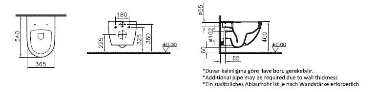 VT Tiefspüler-Wand-WC Sento VitrA Flush 365 x 540 mm Weiß Hochglanz