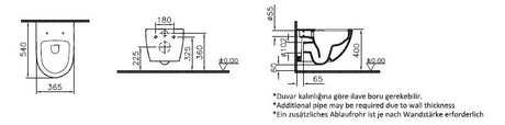 VT Tiefspüler-Wand-WC Sento VitrA Flush 365 x 540 mm Weiß Hochglanz