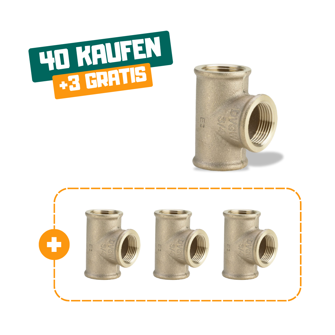 40+3 | Viega T-Stück Rotguss, Modell 3130 Rp1: ¾ Rp2: ¾ Rp3: ¾