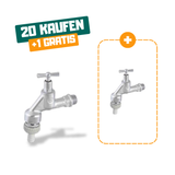 20+1 | JS Auslaufventil mit Rohrbelüfter, mit Rückflussverhinderer, mit Schlauchverschraubung, mit Knebel-Oberteil, schwere Ausführung, 1/2", matt chrom, DVGW geprüft