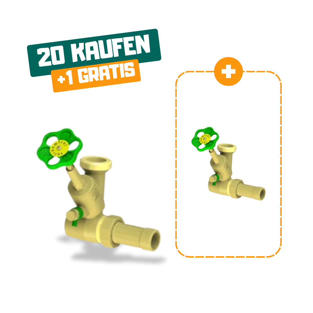 20+1 | JS Abzweig-T-Ventil, Freistromventil mit steigender Spindel, DN25, Eingang 1", oberer Ausgang 1 1/2"