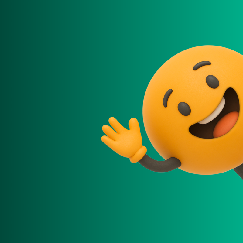 Freundlicher Smiley winkt vor grünem Hintergrund im p!kster Design
